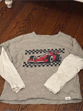 GAP Grey Layered-Look Long Sleeve Tee with Red Race Car